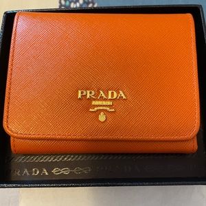 Brand New Prada Medium Saffiano Orange Wallet